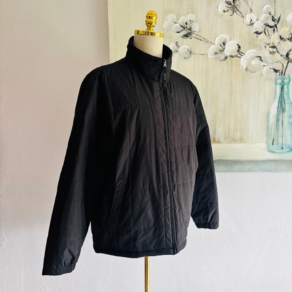 Nautica Men’s Large Black Insulated Fleece Lined Full Zip Jacket Coat